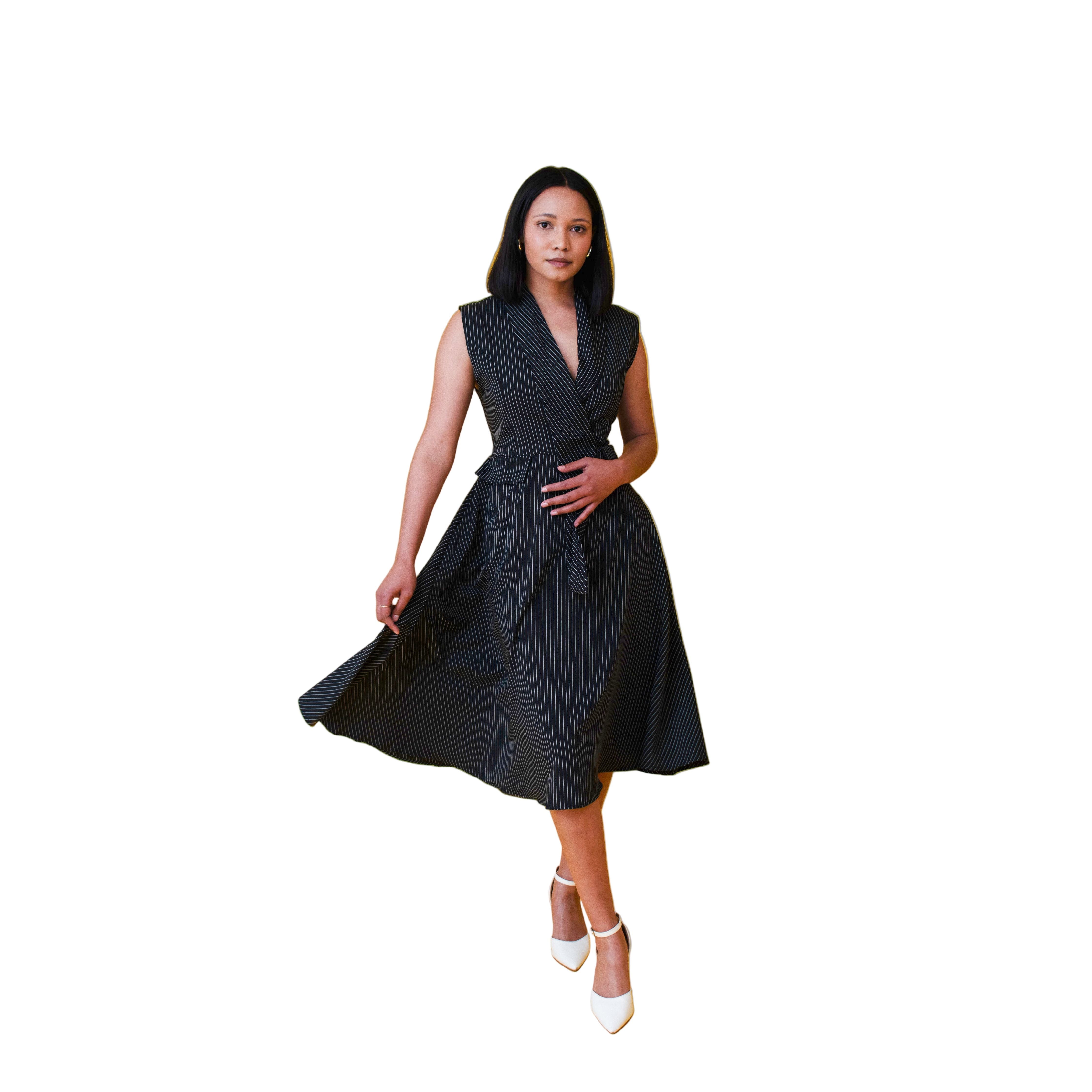 Pinstripe Sleeveless Starlight Midi Dress  YELLOW SUB TRADING