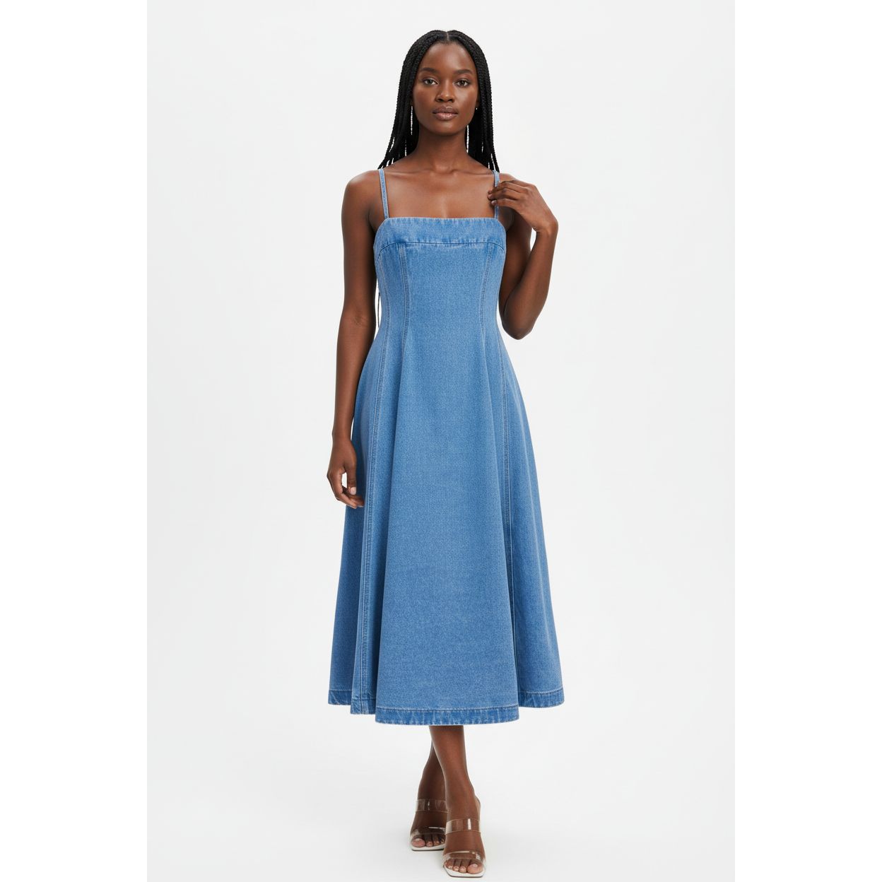 Light Blue Coated Denim Balloon Midi Dress – YELLOW SUB TRADING