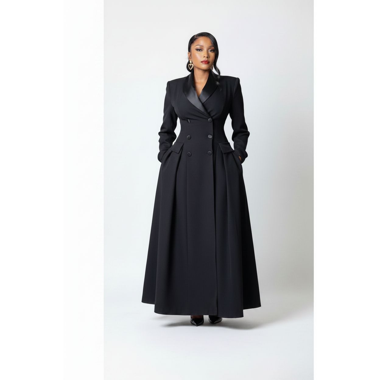 Double-Breasted Long Coat Dress