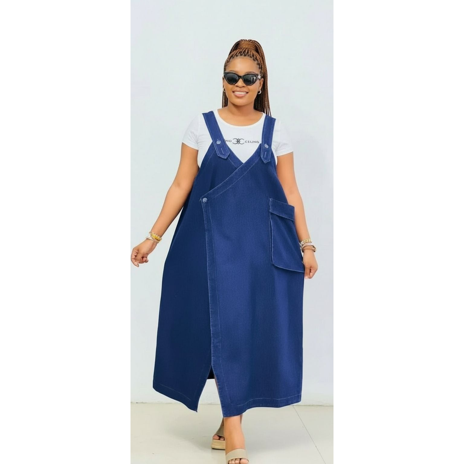 Plus Size Loose-Fit Navy Denim Overalls Dress – YELLOW SUB TRADING