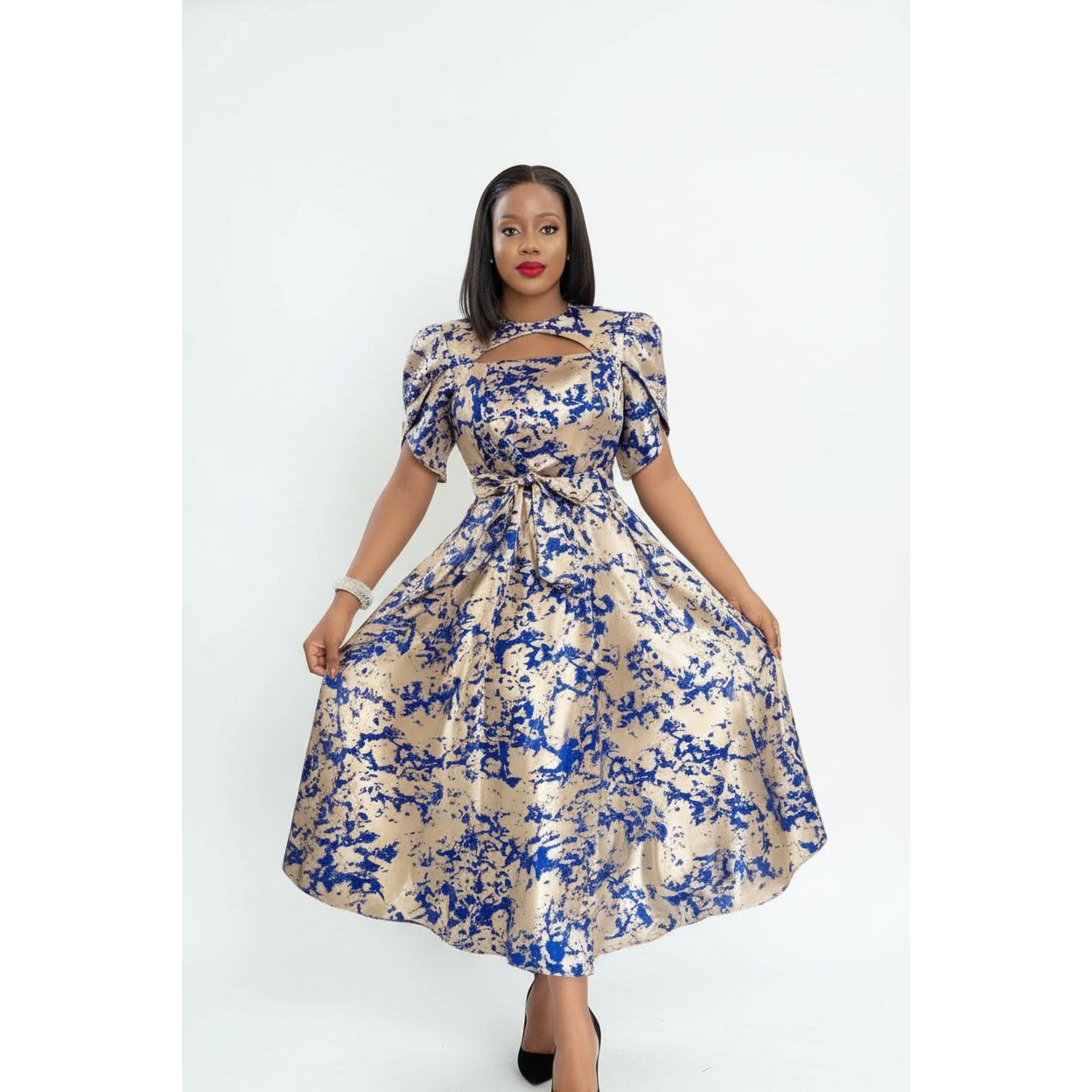 formal midi dresses south africa Elegant Flared Gown Dress – YELLOW SUB TRADING Pink Gold