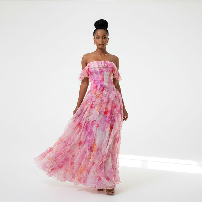 Off-Shoulder Floral Ruffled Maxi Dress – YELLOW SUB TRADING
