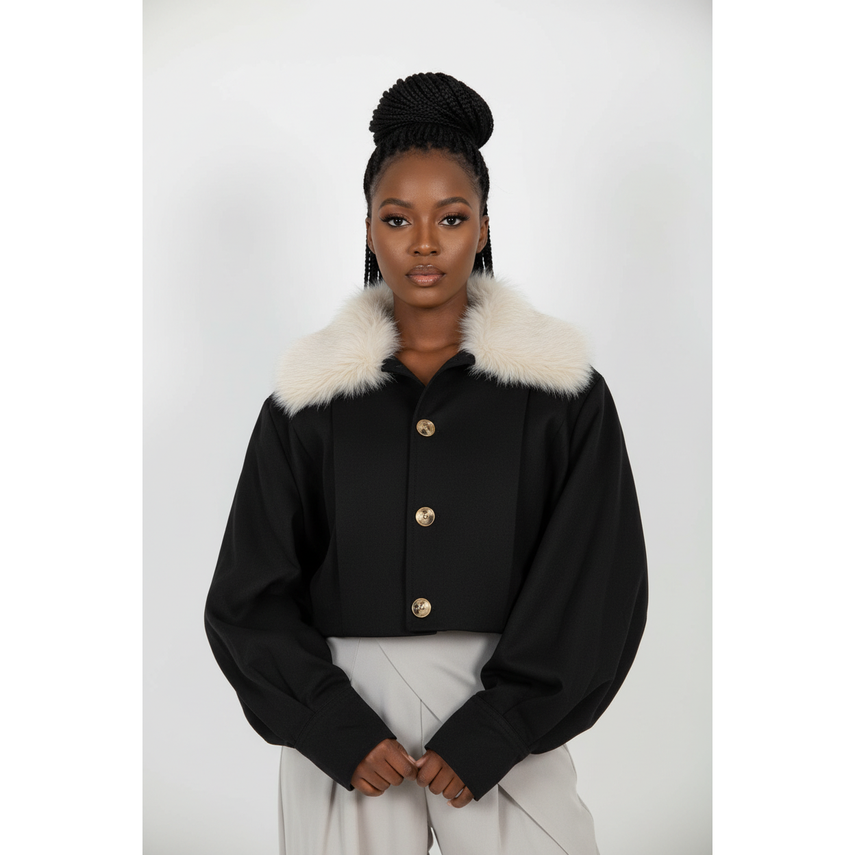 Oversized Fur Collar Cropped Jacket – YELLOW SUB TRADING