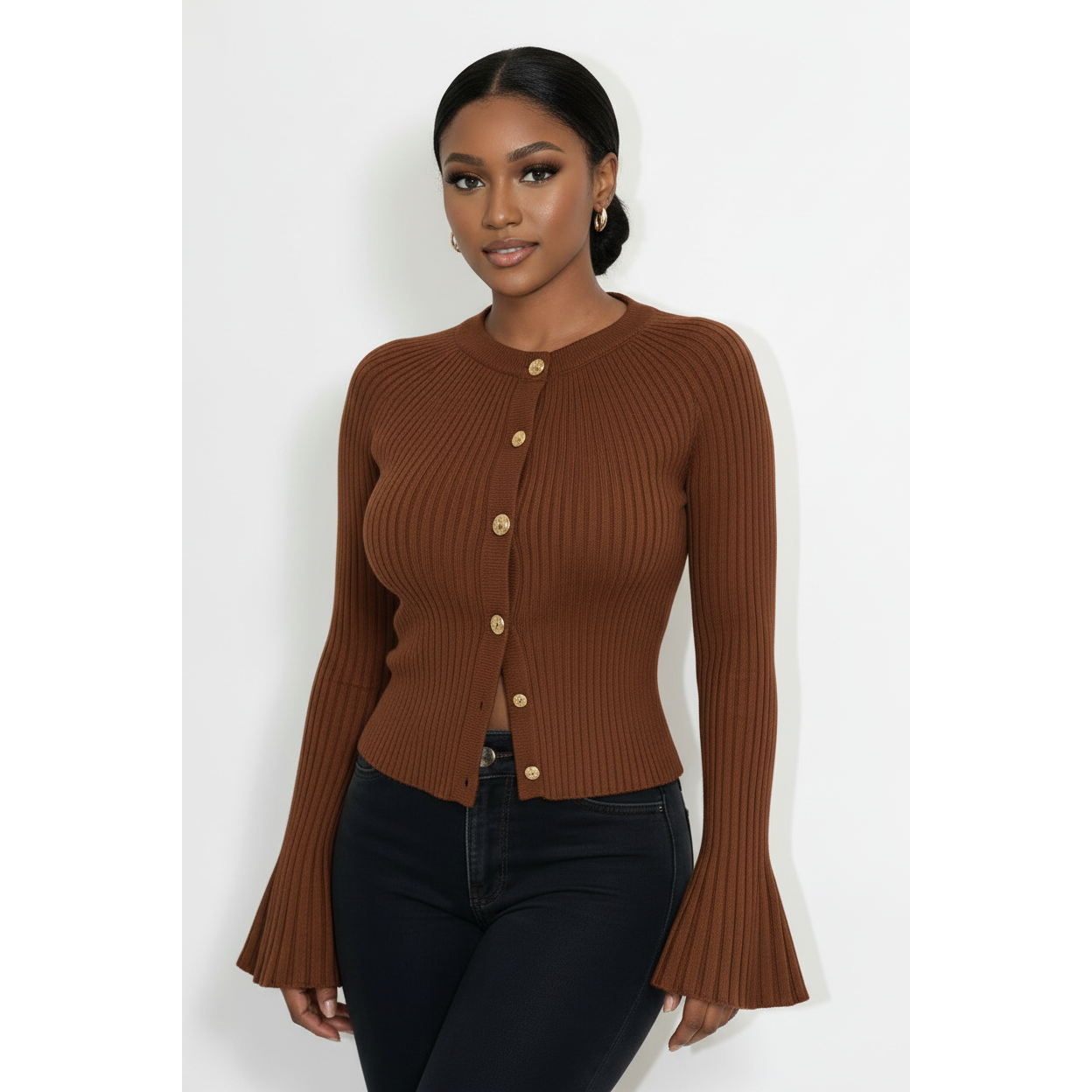 Stylish Crew Neck Knit Bell Flare Sleeve Top – YELLOW SUB TRADING