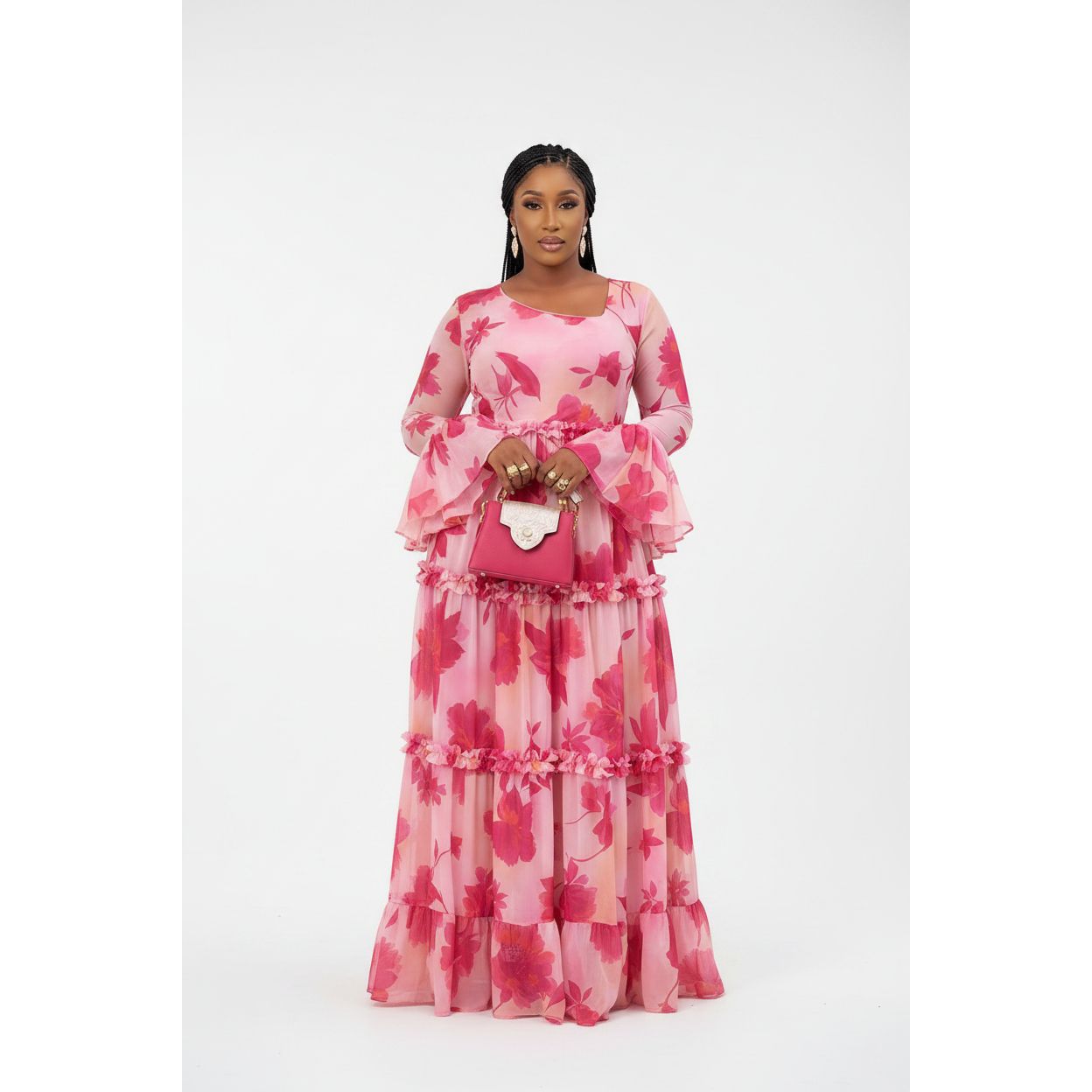 Tropical Pink Floral Tiered Maxi Dress | Yellow Sub Trading