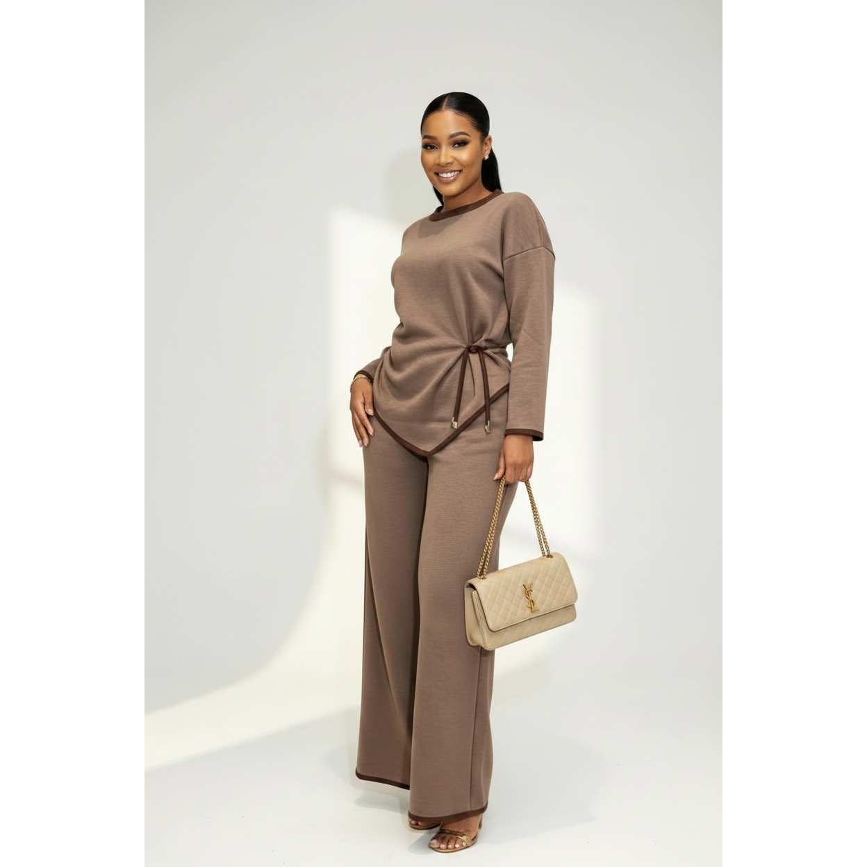 Women's Knitted Side Split Top & Wide Leg Pants Set – YELLOW SUB