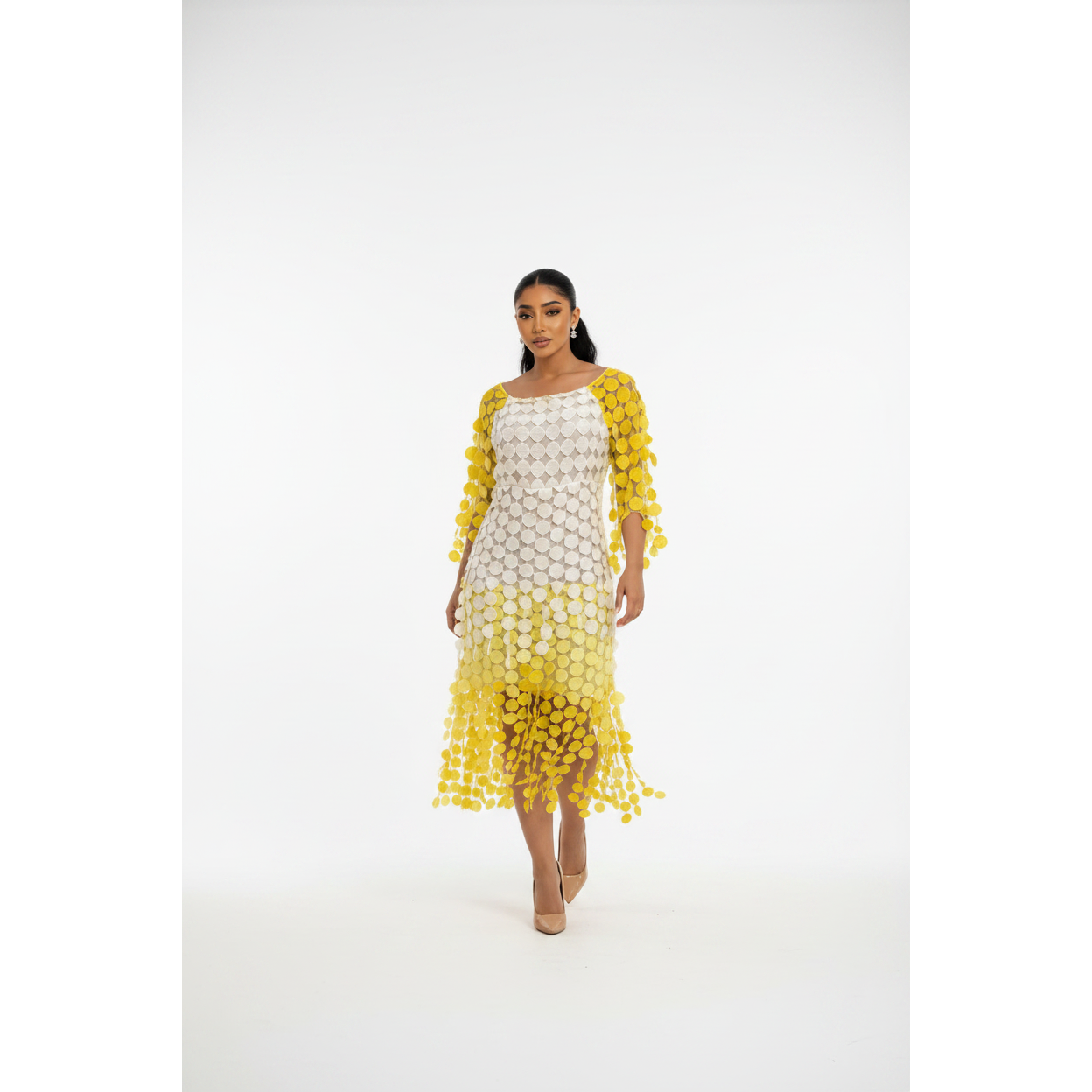 Colour-Block Laser-Cut Tiered Maxi Dress – YELLOW SUB TRADING