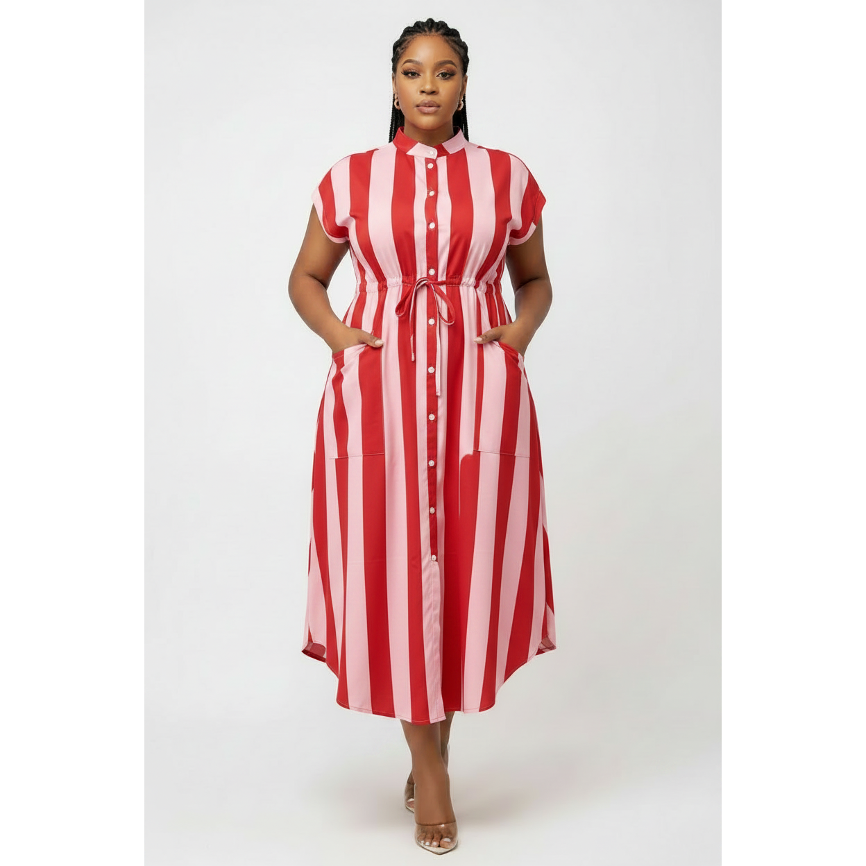 Lerato Striped Drawstring Midi Shirt Dress | Women's Striped Dress