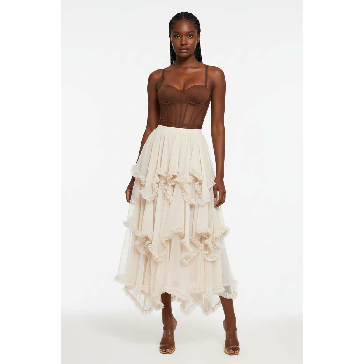 Layered Ruffle Tulle Maxi Flowy Feminine Evening Skirt – YELLOW