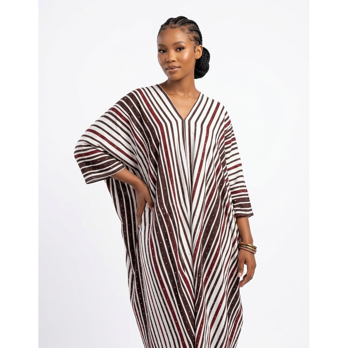 Striped V-Neck Maxi Kaftan Dress | Yellow Sub Trading – YELLOW SUB