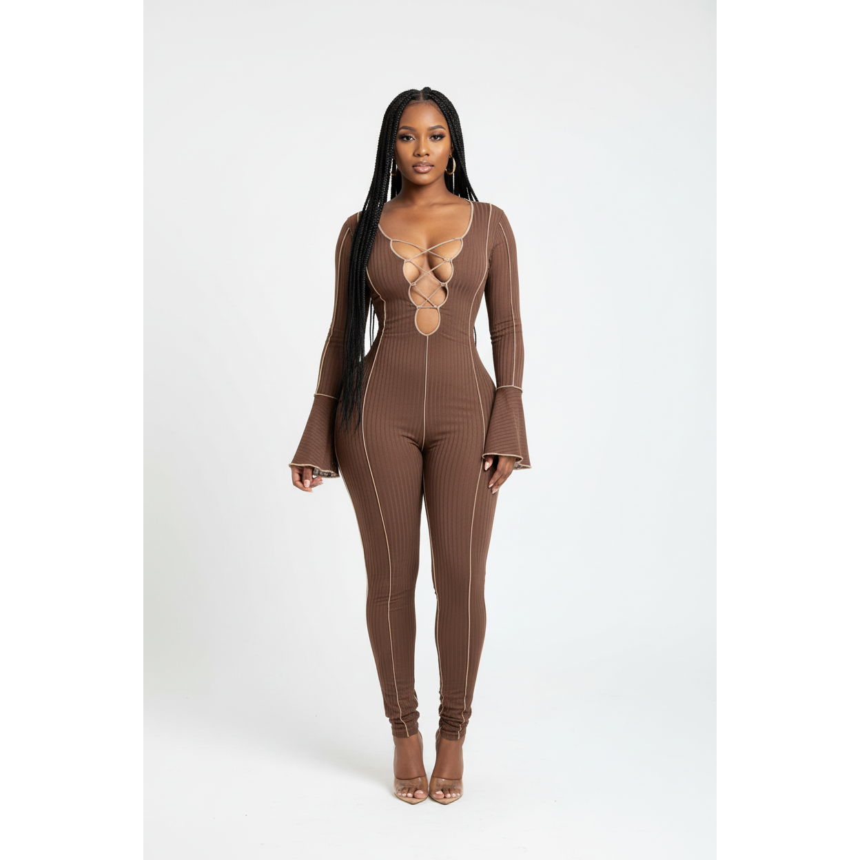 Sexy Lace Up V-neck Flared Sleeves Jumpsuits – YELLOW SUB TRADING