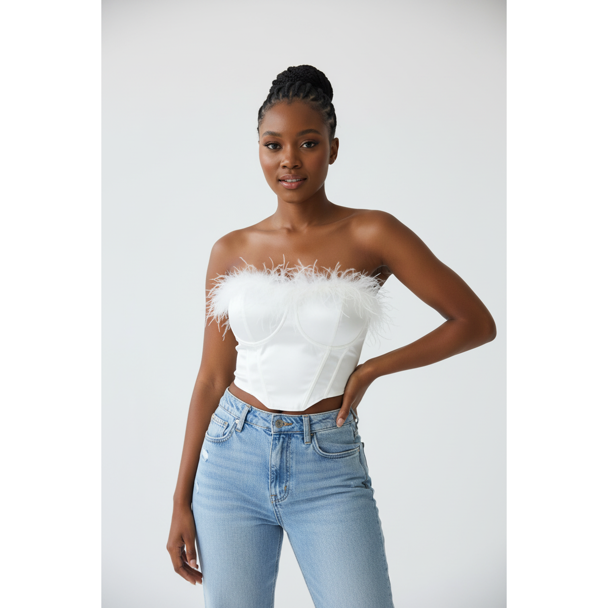 Feather Detail Crop Top – YELLOW SUB TRADING