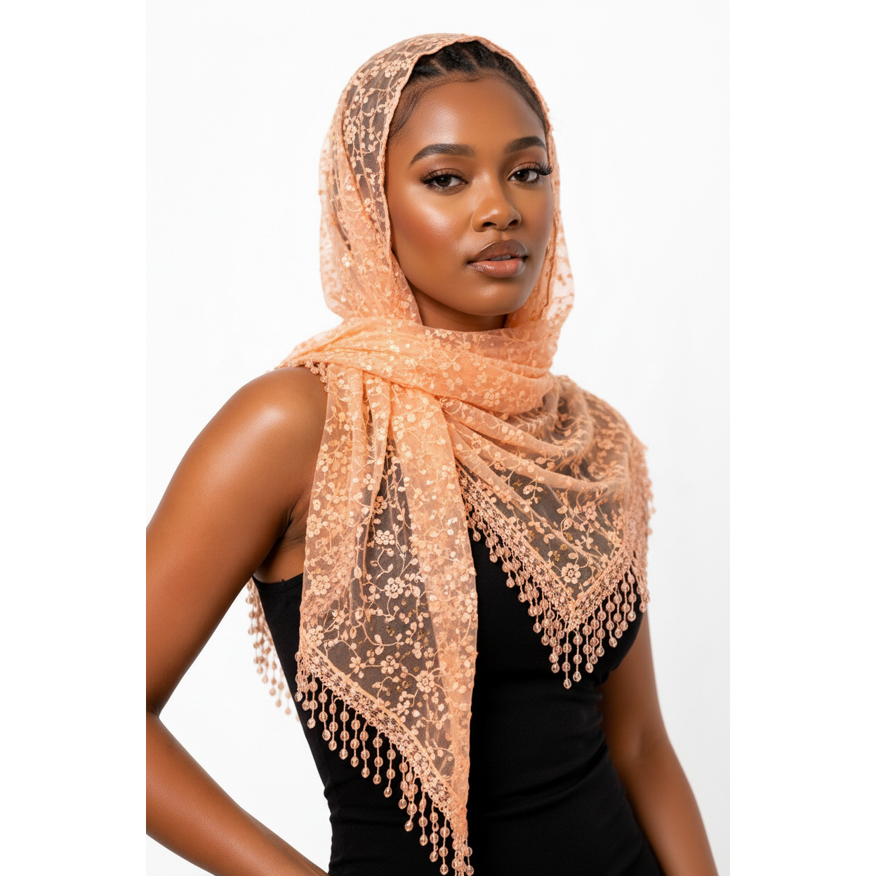 Lace Tassel Floral Triangle Scarf Shawl | Yellow Sub Trading