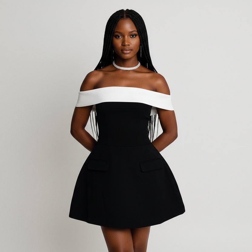 Off Shoulder Back Bow Mini Dress
