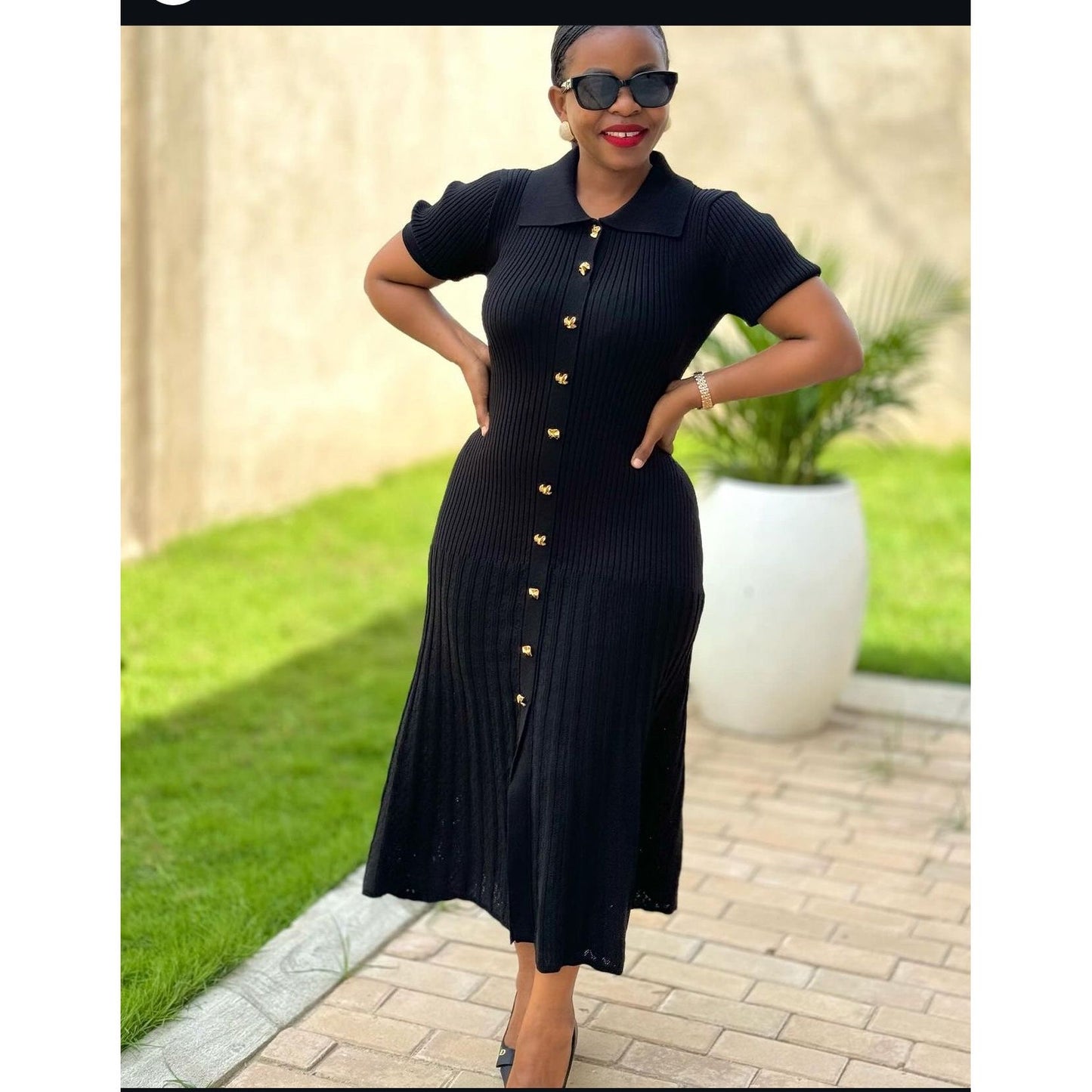 Bodycon Button Short Sleeve Maxi Dress.