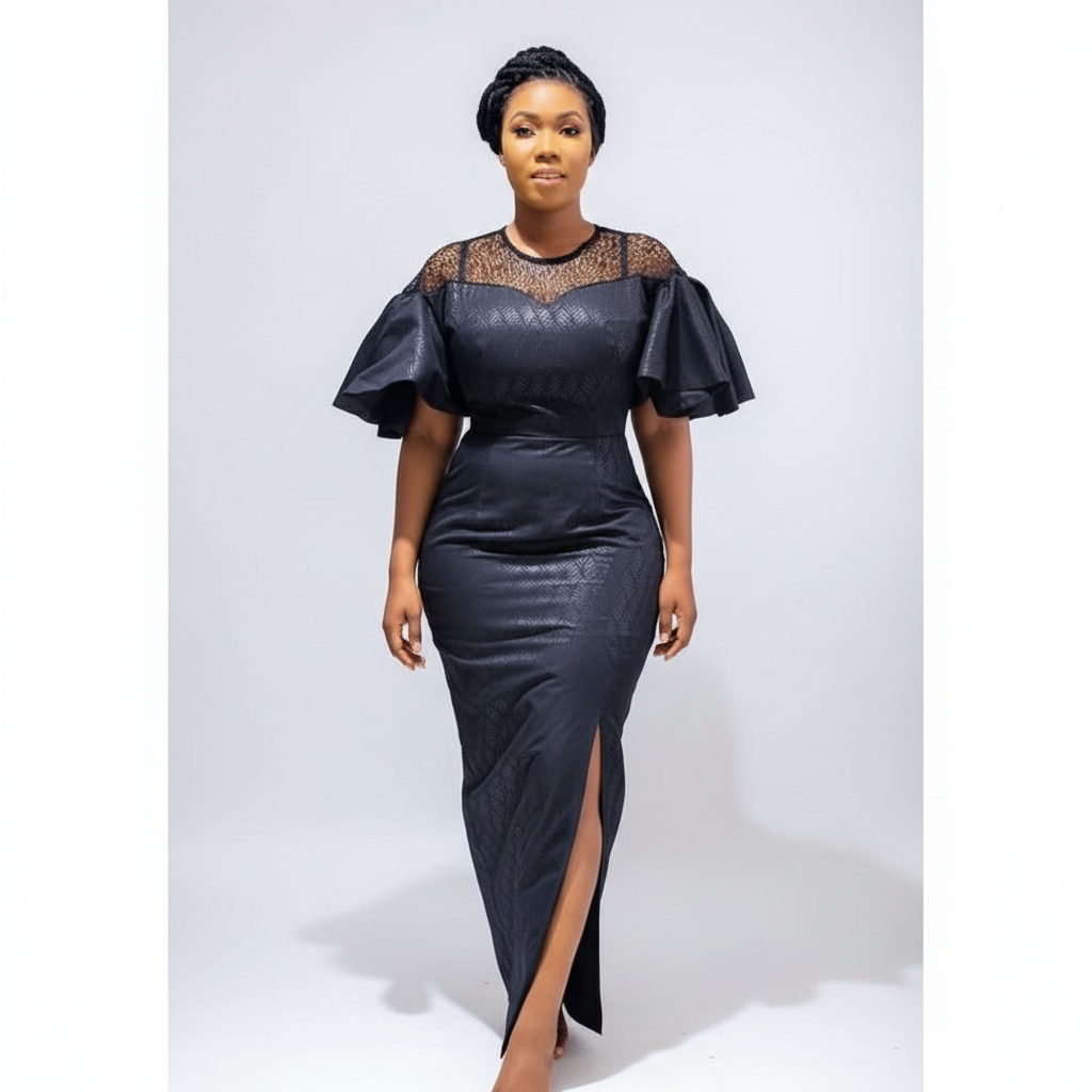 Sexy Side Slit Ruffle Sleeves Dress