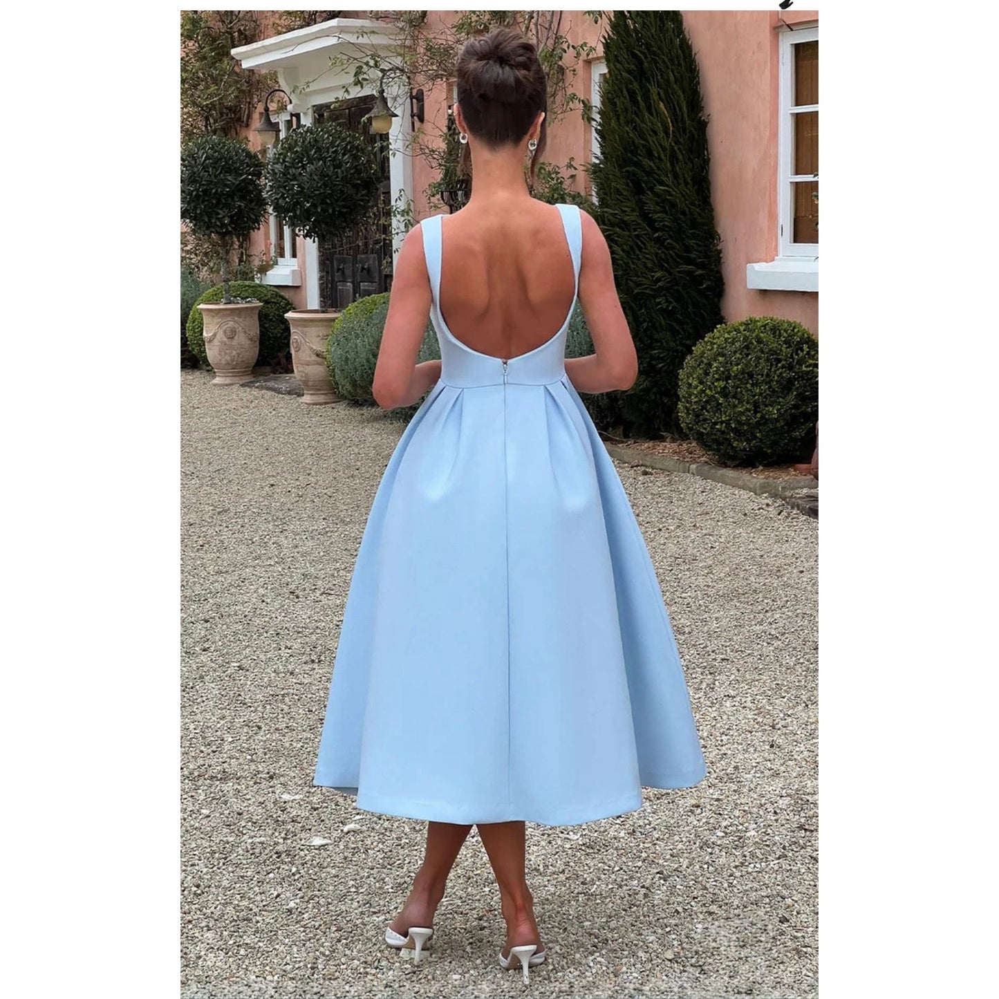 Backless A-Line Midi Satin Dress