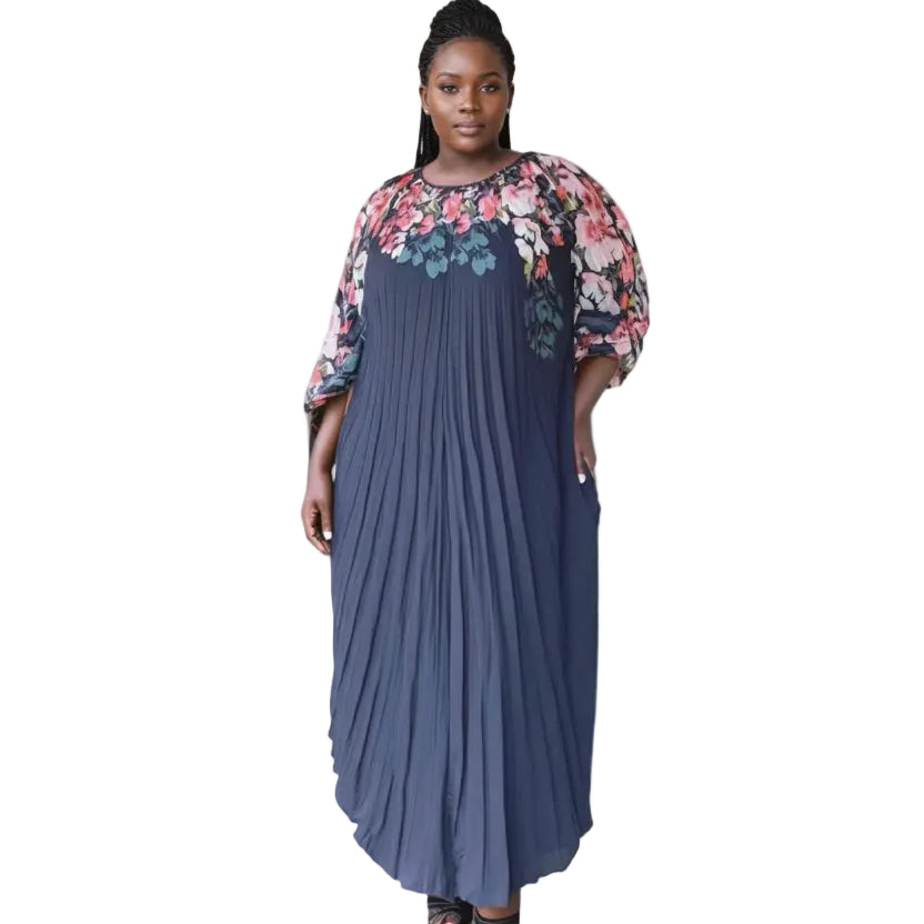 Floral Print Pleated Maxi Dress