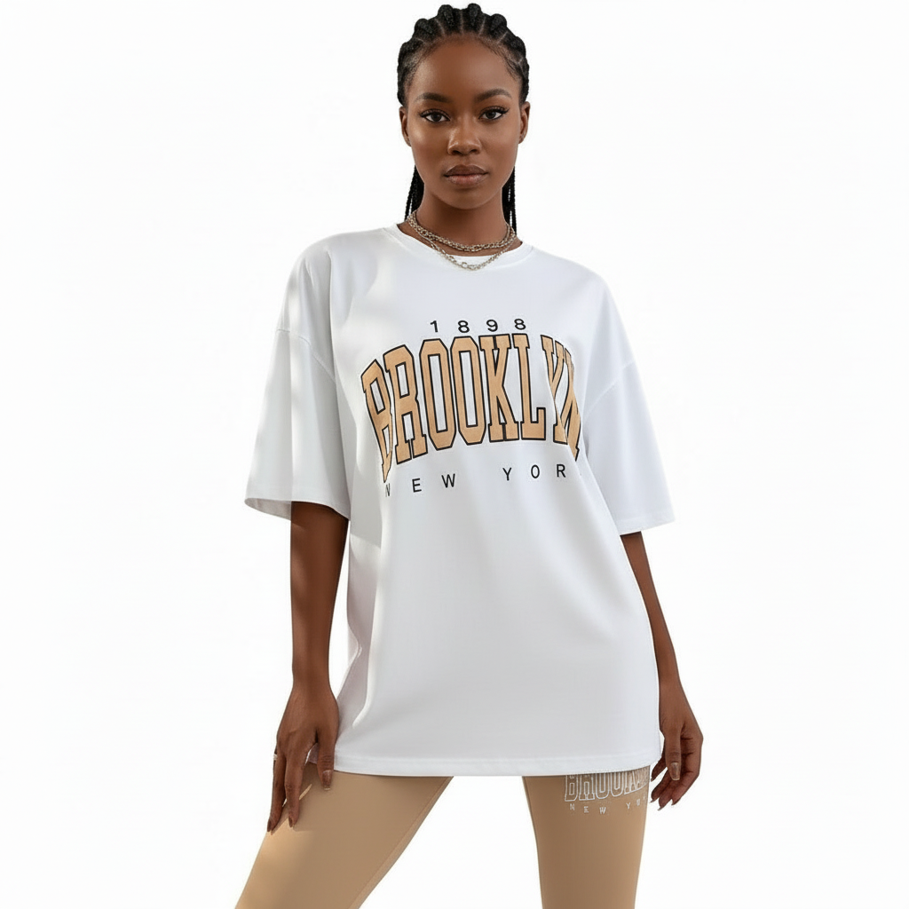 Short Sleeve Ladies Brooklyn Printed T Shirt and Tight Pants Set.