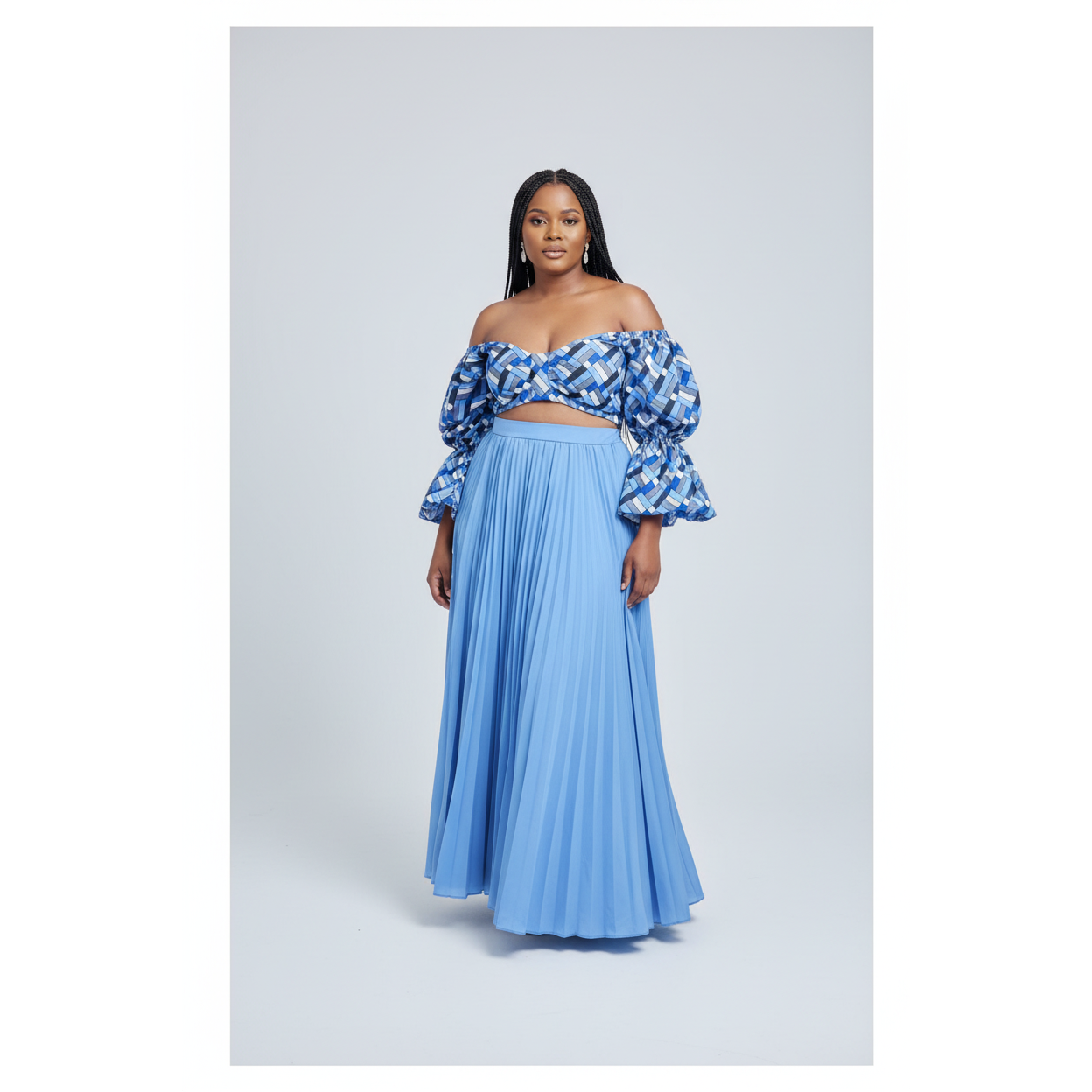 Pleated Skirt And Off Shoulder Top Set