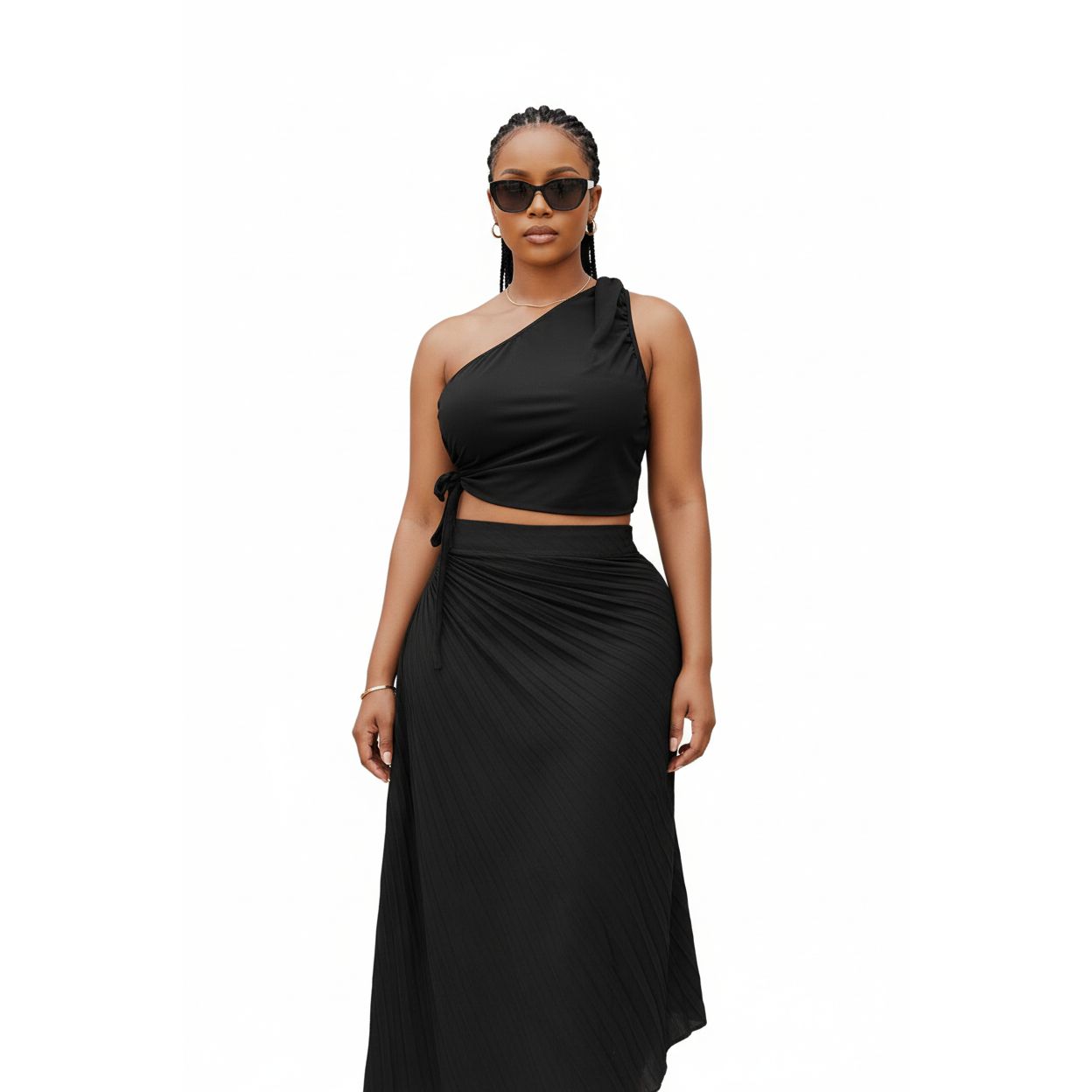 One Hand Crop Top & Skirt Set