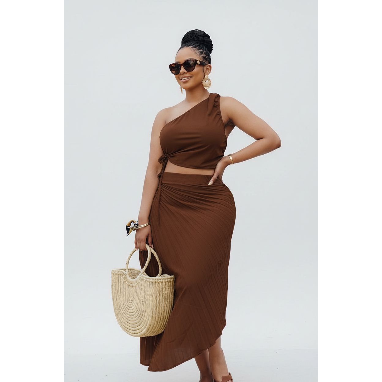 One Hand Crop Top & Skirt Set