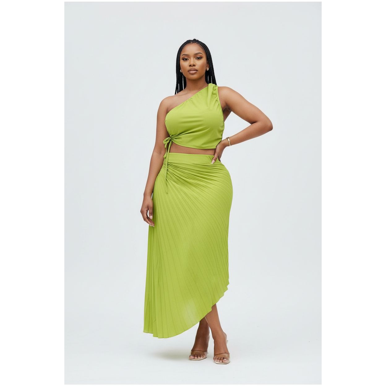 One Hand Crop Top & Skirt Set