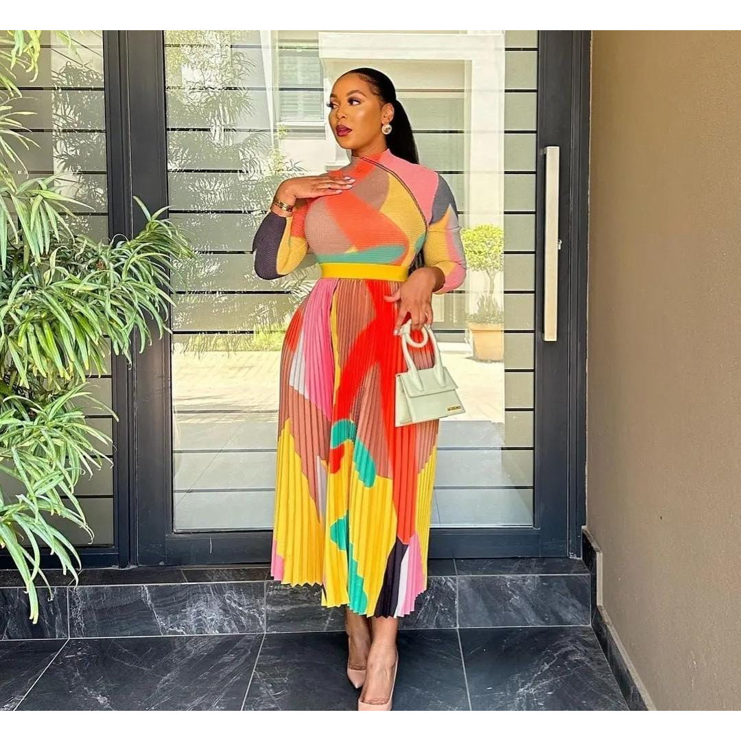 Turtleneck Top and pleated skirt Set