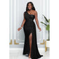 High Waisted Slit One Shoulder Maxi Dress