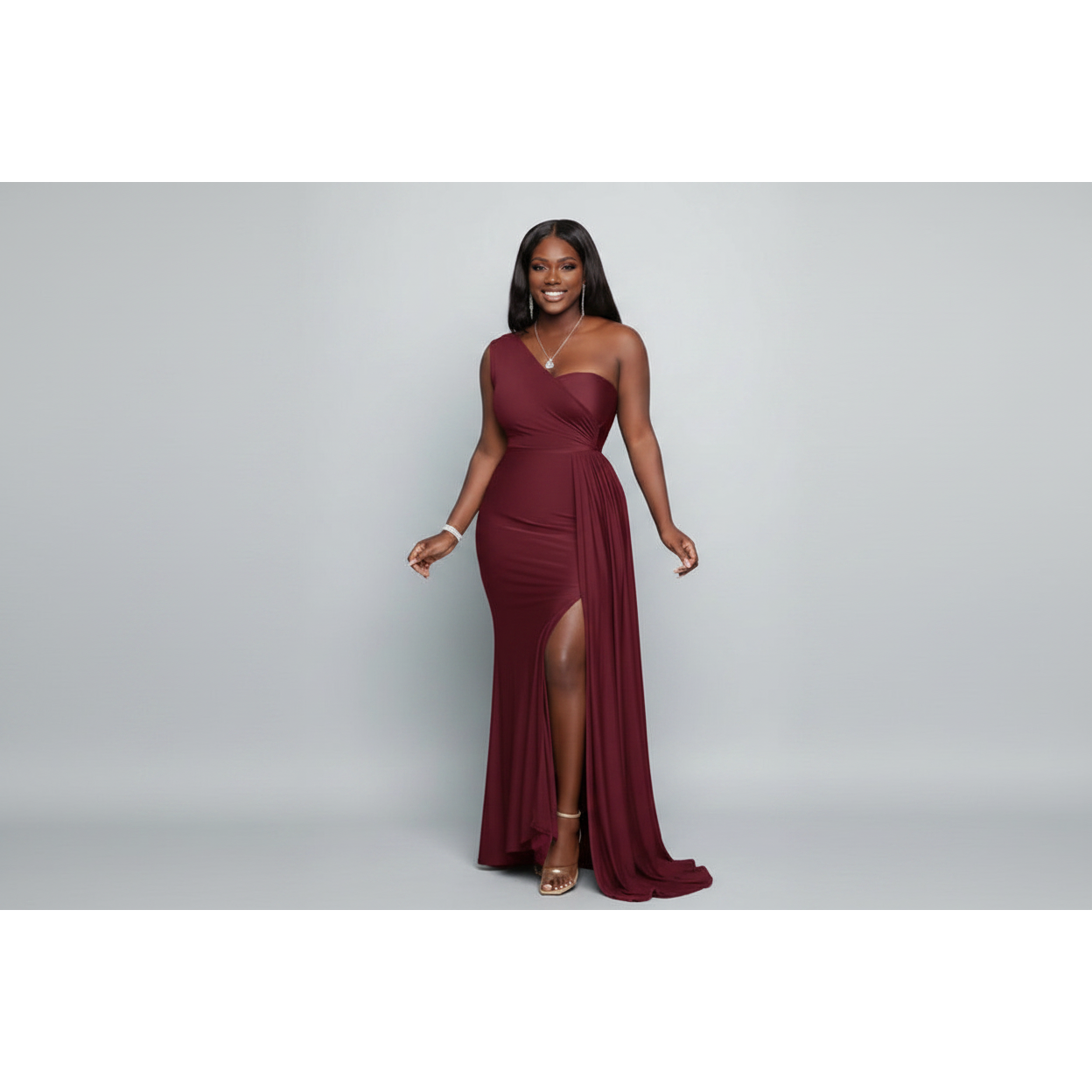 High Waisted Slit One Shoulder Maxi Dress