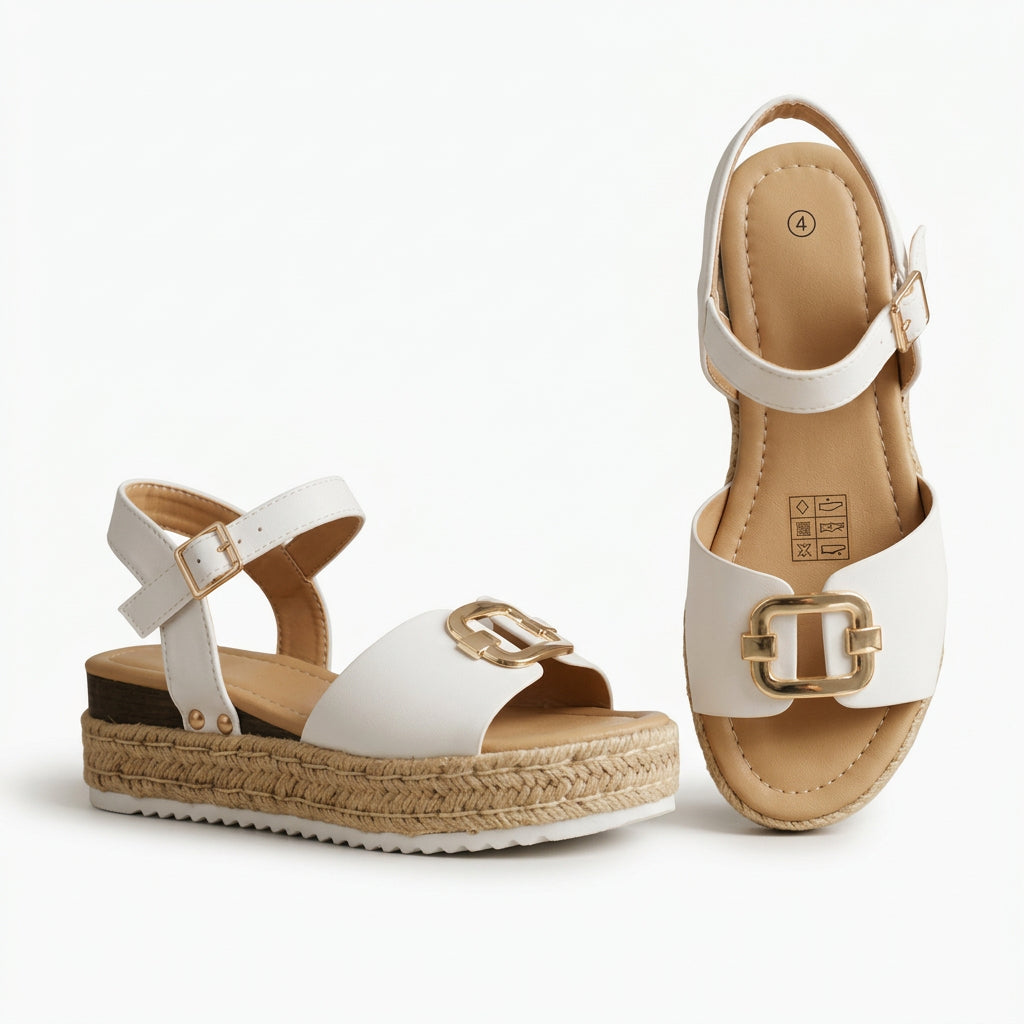 Women's Gold-Buckle Platform Espadrille Sandals