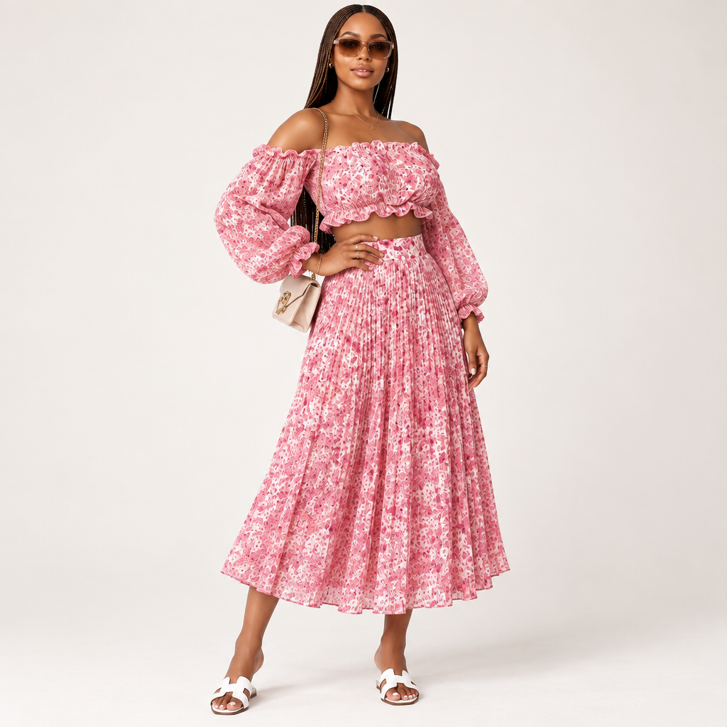 Floral Elegant Two-Piece Set Luxe Co-Ord Outfit
