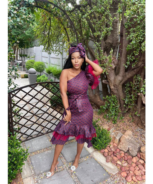 One Hand Off Shoulder Bodycon Ankara Dress