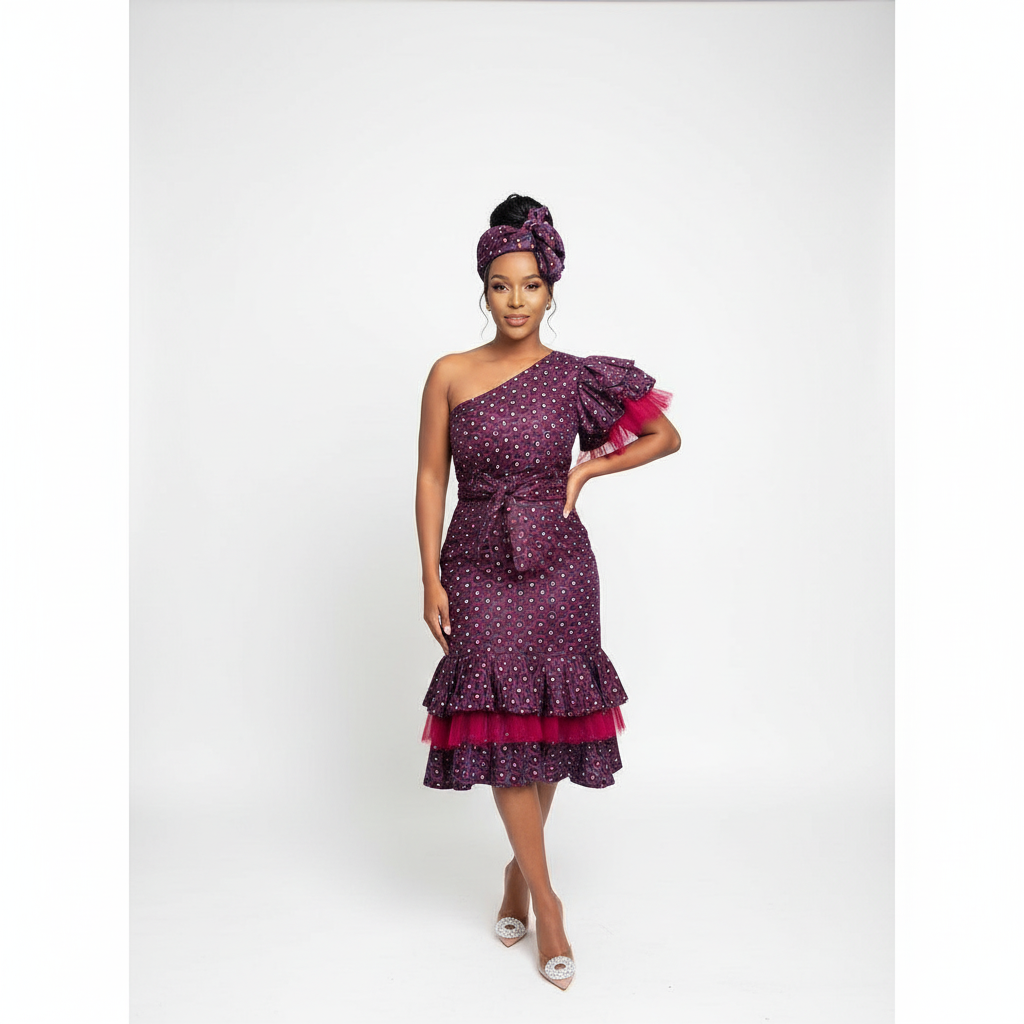 Ankara One Hand Off Shoulder Dress