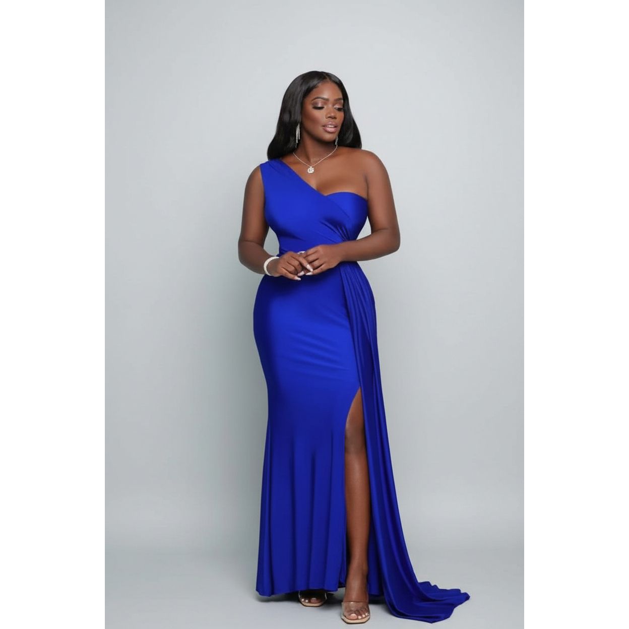 High Waisted Slit One Shoulder Maxi Dress