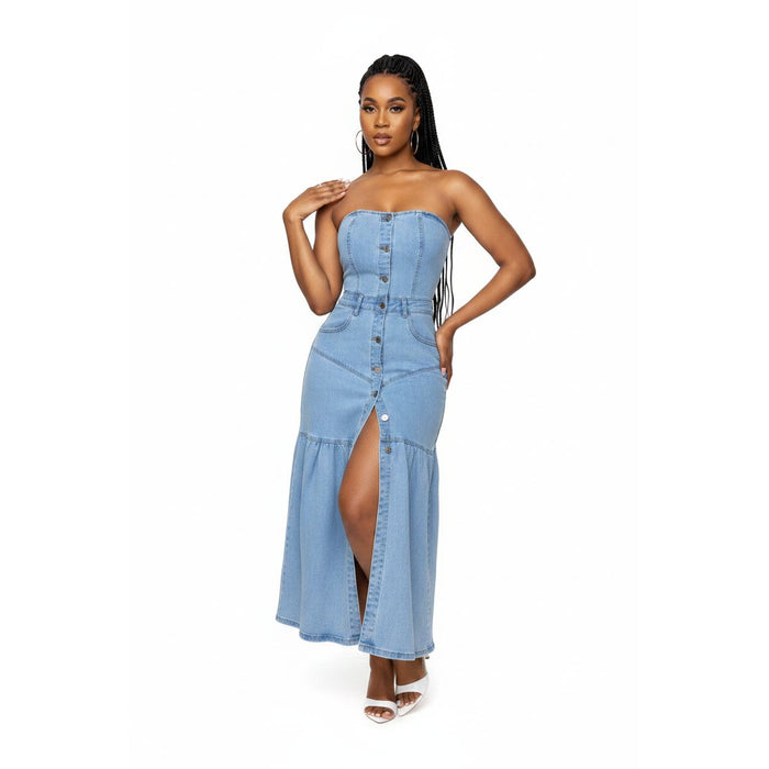 tube dress with denim jacket Tube Dress and Jean Jacket