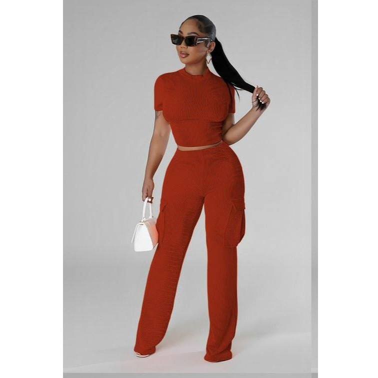 Sexy Knitted Round Neck Top and Pant Set