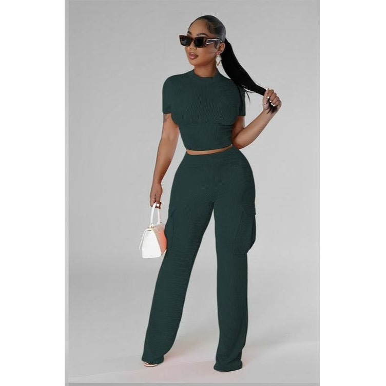 Sexy Knitted Round Neck Top and Pant Set