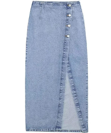 Denim Buttoned Slit Skirt