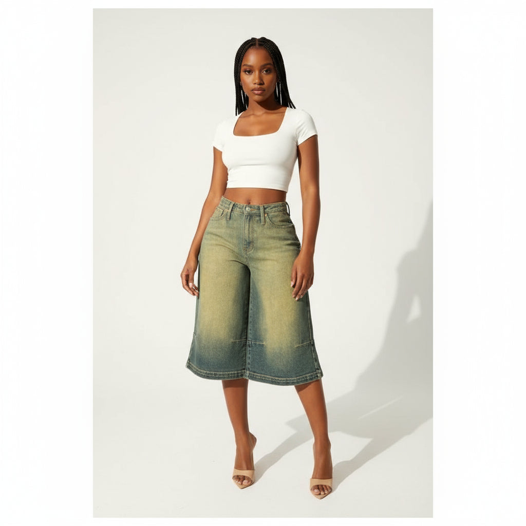 High Waist Hem Straight Leg Jeans