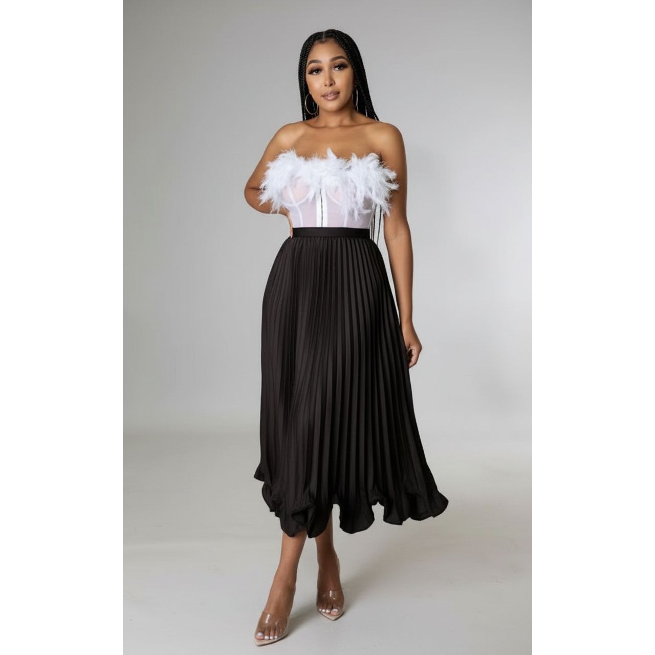 Pleated high Waisted Ruffle Skirt