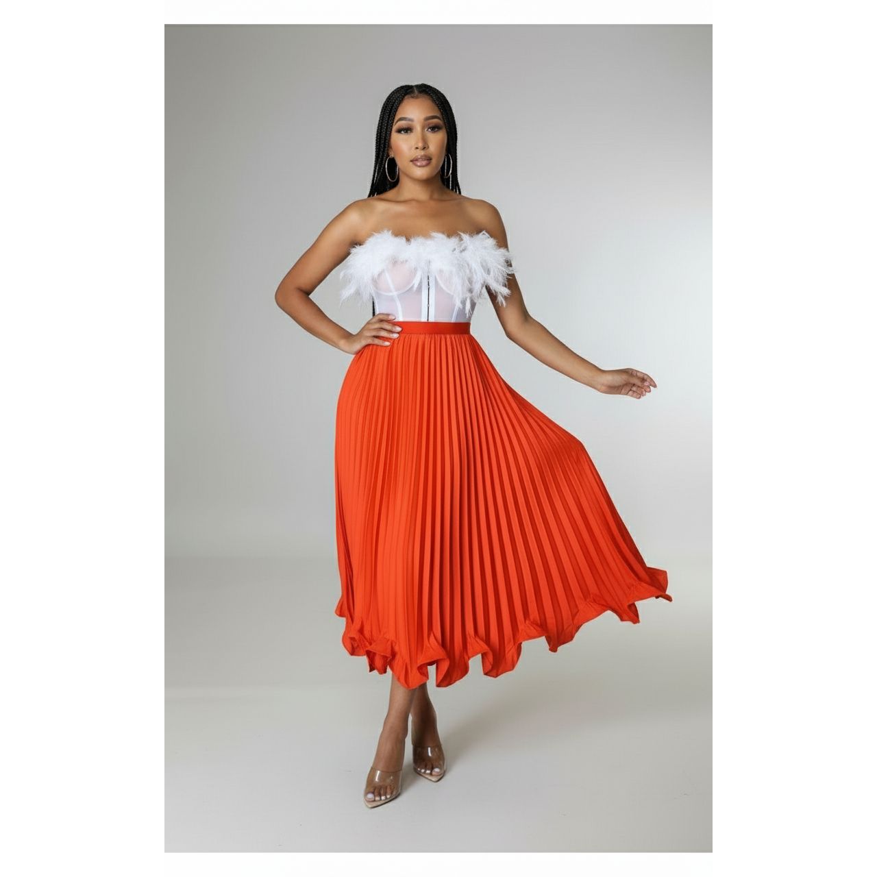 Pleated high Waisted Ruffle Skirt