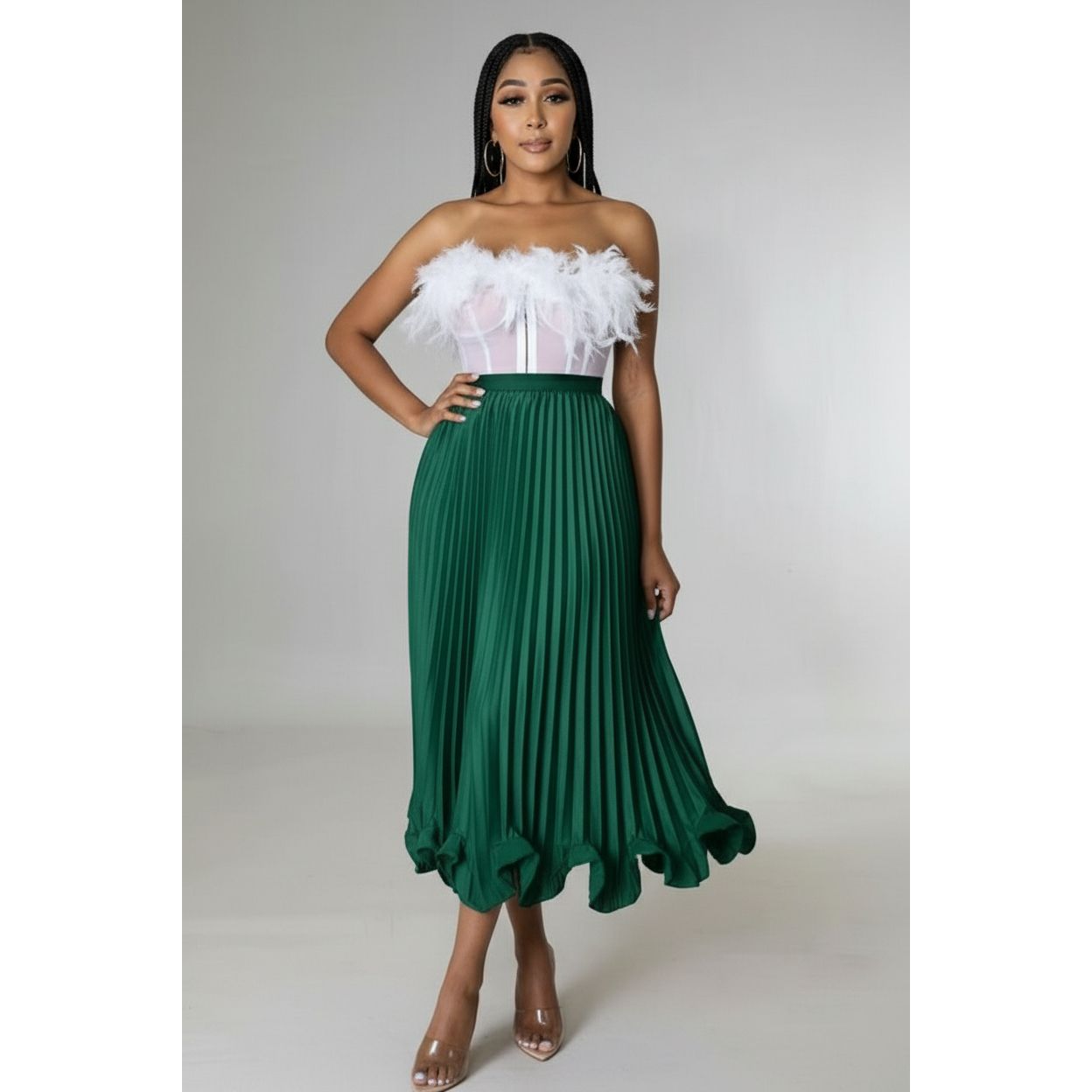 Pleated high Waisted Ruffle Skirt
