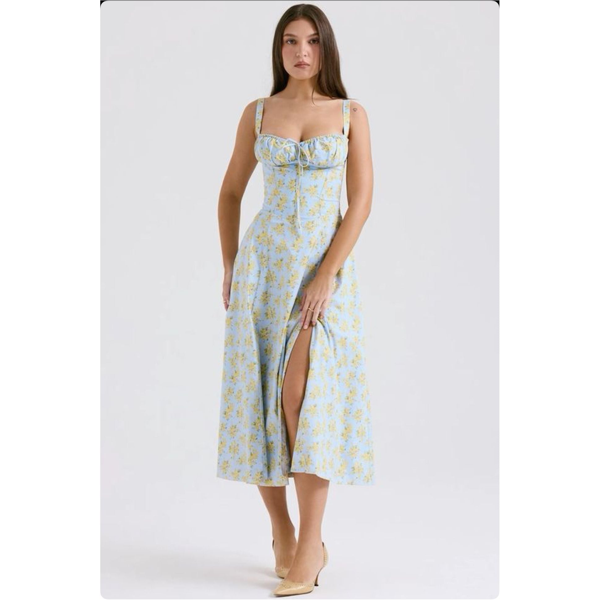 Floral Print Cotton Bustier Sundress.