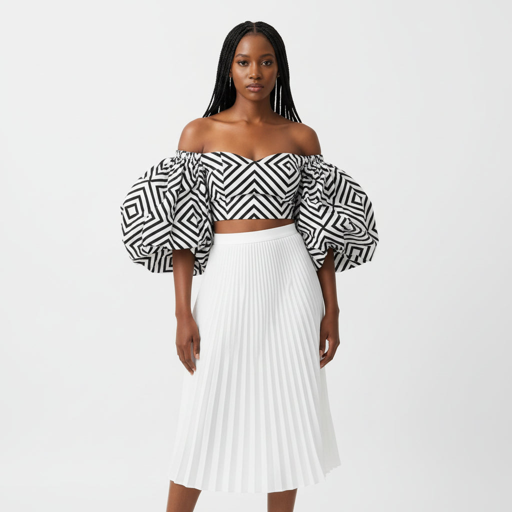 Pleated Skirt and Off shoulder Top Set – YELLOW SUB TRADING