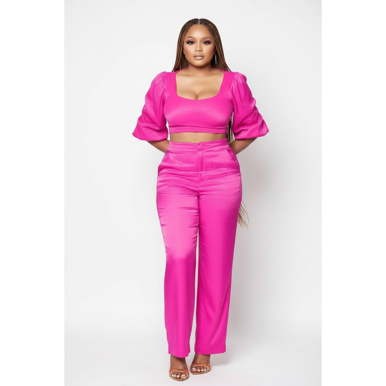 Silky High Waist Pants and Top Set