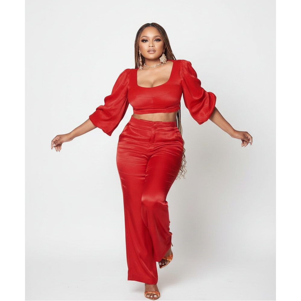Silky High Waist Pants and Top Set