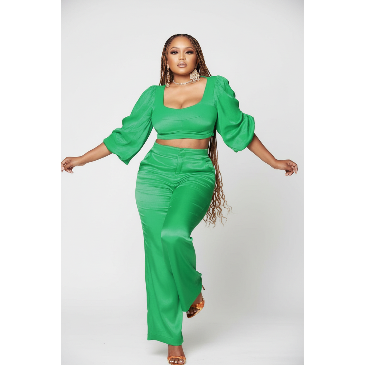 Silky High Waist Pants and Top Set