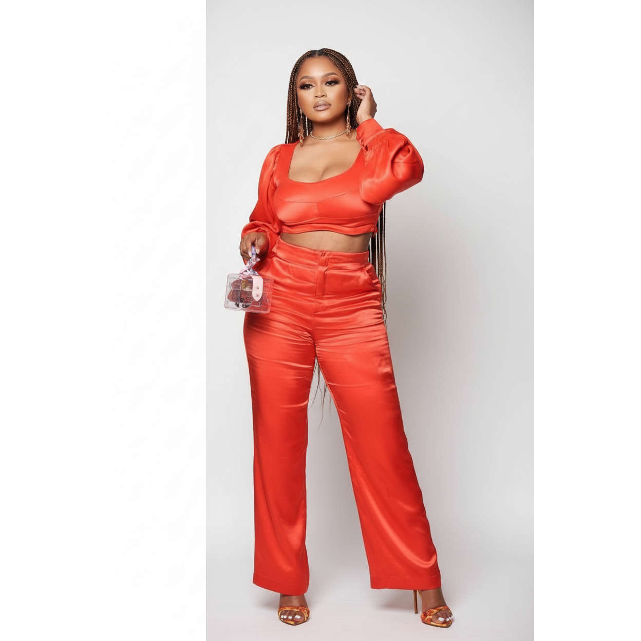 Silky High Waist Pants and Top Set