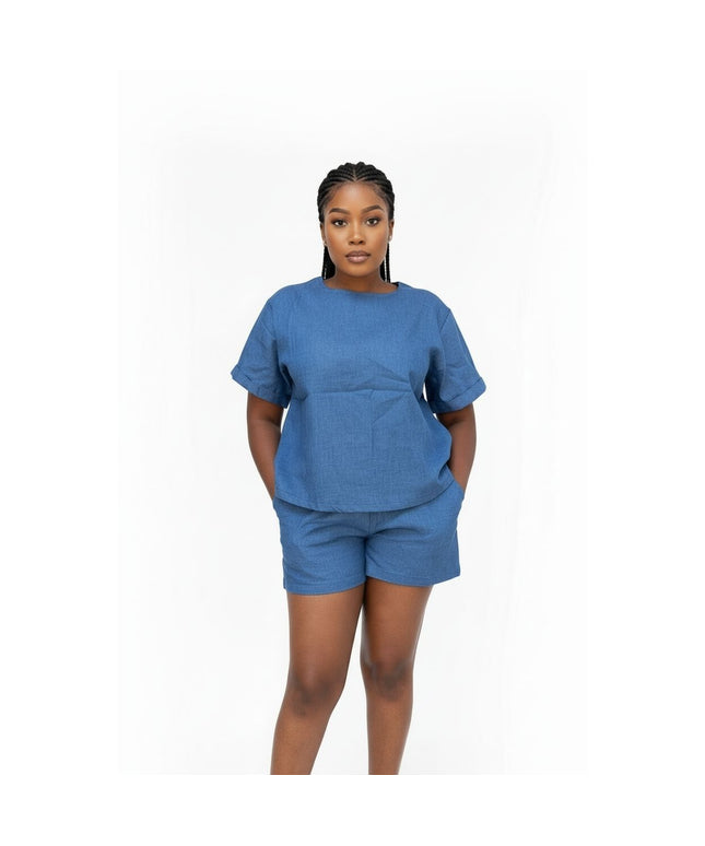 Denim Short Sleeve Top Pants Piece Set – YELLOW SUB TRADING